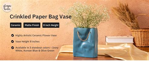 Buy Glimpse Homes Crinkled Paper Bag Vase | Ceramic Flower Vase ...