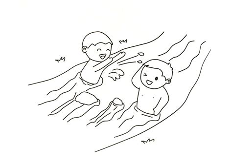 小朋友在河里游泳的简笔画图片 - 简笔画网