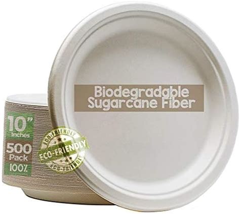 Green Earth 10-Inch, 500-Count, Compostable Plates, Natural Bagasse ...