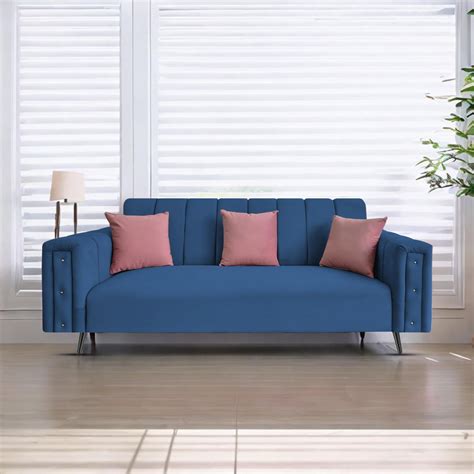 Casaliving Froster 3 Seater Sofa Set for Living Room (Blue Fabric) Pre