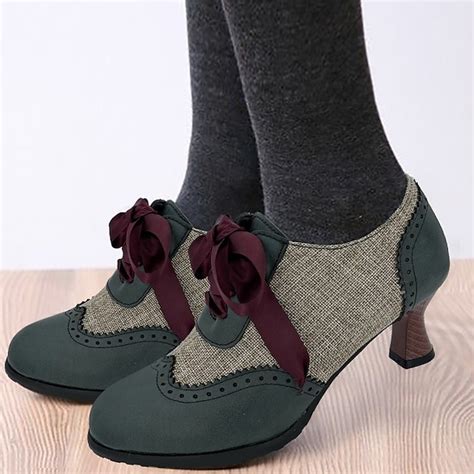Women's Edwardian Vintage Oxford Heels with Ribbon Laces, Two-Tone ...