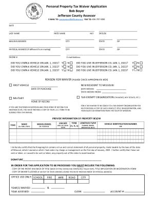 2024-2026 Form MO Personal Property Tax Waiver Application - Jefferson ...