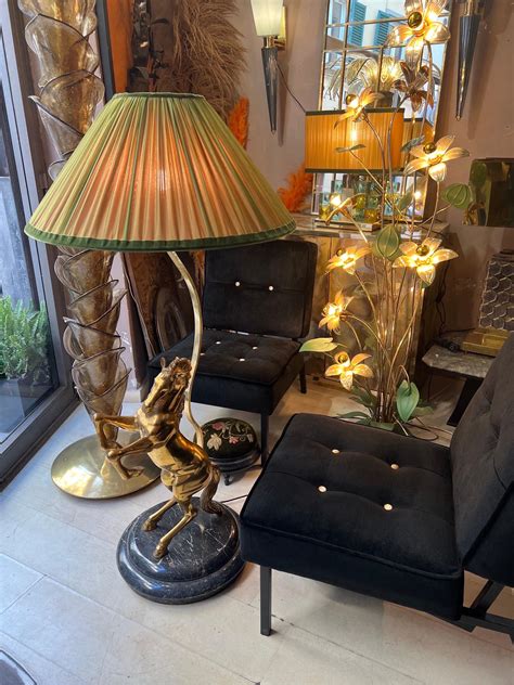 Vintage Bronze Horse Floor Lamp with Round Marble Base, 1970s For Sale ...
