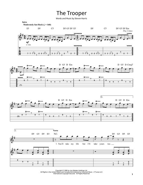 The Trooper by Iron Maiden Sheet Music for School of Rock – Guitar Tab ...