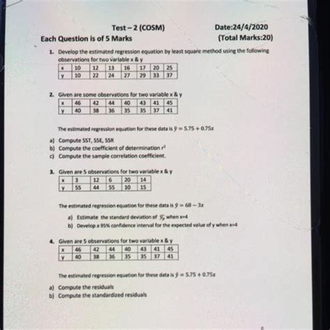 Given are observation for x and y: X : 46, 42, 44, 40 43, 41 , 45 Y: 40 ...