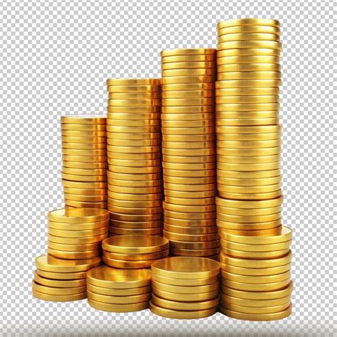 Increasingly higher stacks of gold coins isolated on transparent ...