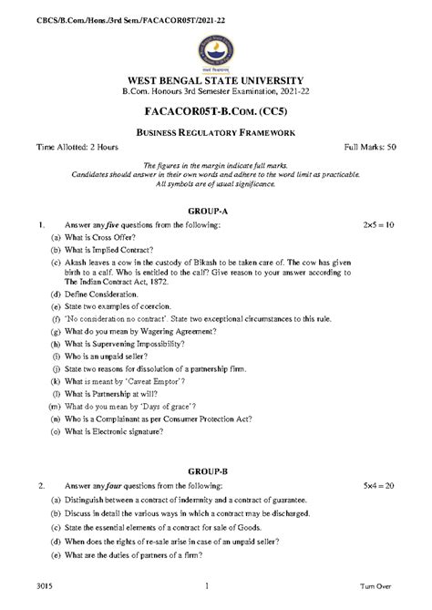 B.Com. (DSC5) Business Regulatory Framework - 3rd Semester Exam Notes ...