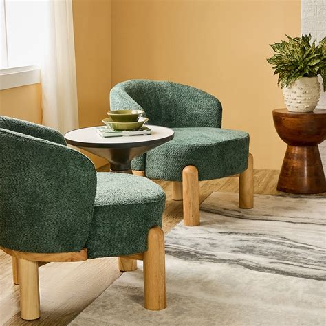 Buy Velour Crest Chenille Wooden Armchair - Green Online