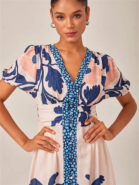 Floral High Waist Short Sleeve V Neck Maxi Dress Ador Rainbow 2026 $90. ...