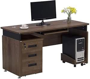 furni home Wooden Computer Desk with Drawers and CPU Cabinet, Brown ...