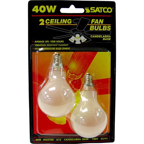 2Pk - Satco S2741 40W 120V A15 Frosted E12 Candelabra Base Incandescent ...