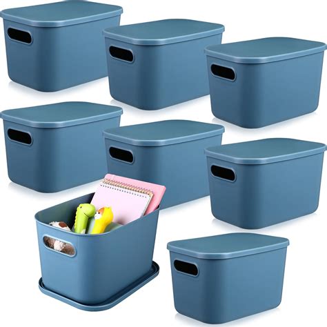 8 Pieces Colorful Storage Bins with Lid and Handle, Plastic Stackable ...