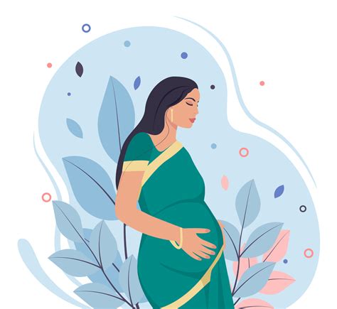 Happy indian pregnant woman on plant background. Flat illustration ...