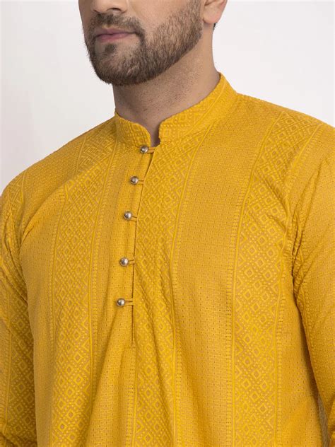 Jompers Men Mustard Embroidered Kurta with Pyjamas ( JOKP 640 Mustard ...