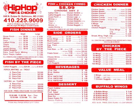 Hip Hop Fish & Chicken Menu - Urbanspoon/Zomato