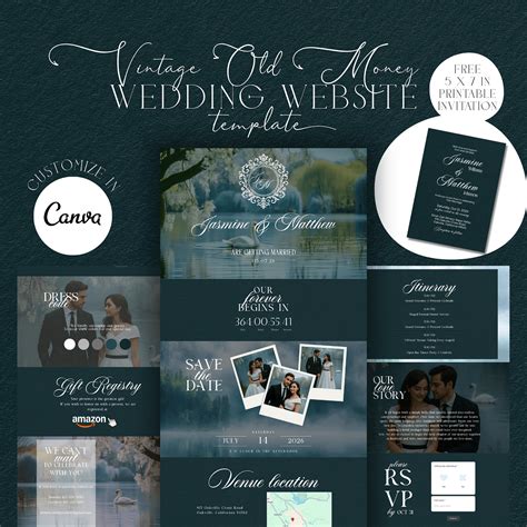 Vintage Old Money Wedding Website Template | Elegant Canva Wedding ...