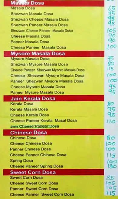Menu at Real Fresh Dosa Corner, Bengaluru, XP78+VJQ