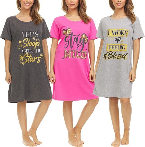 3 Pack: Womens 100% Cotton Knee-Length Nightgowns - Soft Printed Sleep ...