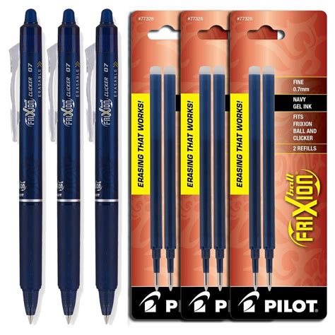Pilot FriXion Clicker Retractable Erasable Gel Ink Pen Set, Pack of 3 ...