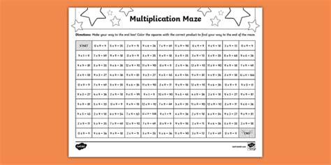 Math Multiplication Maze x 9 Activity for 3rd-5th Grade