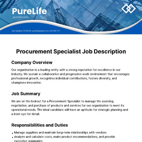 Free Procurement Specialist Job Description Template to Edit Online