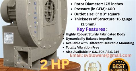 2 hp M.S. Fabricated high Pressure centrifugal air Blowers