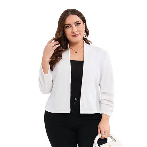 Women's Plus Size Blazer Shrugs Cardigan 3/4 Sleeve Open Front Office ...