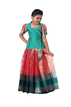 Buy SHIVANGI Peach Tissue Jega Pattu Pavadai For Kids (3-4 Years) at ...