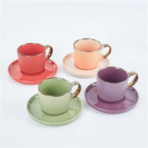 Buy Vibgyor Set of 4 Stoneware Cups and Saucers - 220ml from Home ...