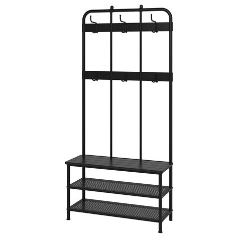 PINNIG Coat rack with shoe storage bench Black 193 cm - IKEA
