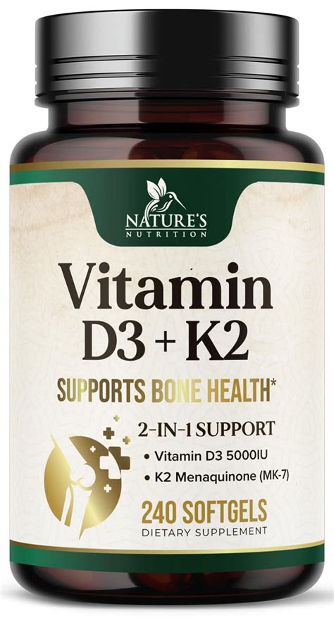 Vitamin D3 K2 5000 IU Plus with K2 (MK-7) 100 mcg - Vitamins D & K ...