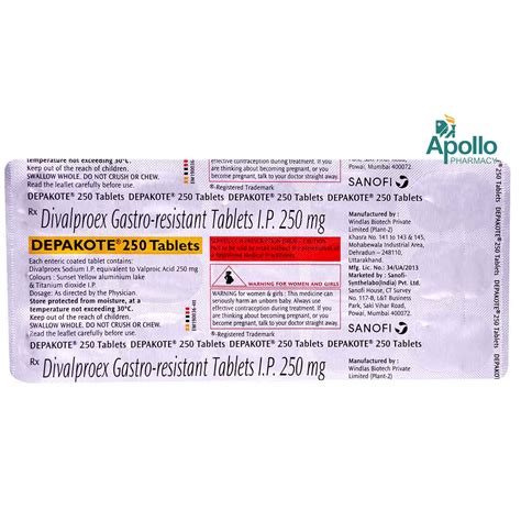 Depakote 250 Tablet 15's Price, Uses, Side Effects, Composition - Apollo Pharmacy