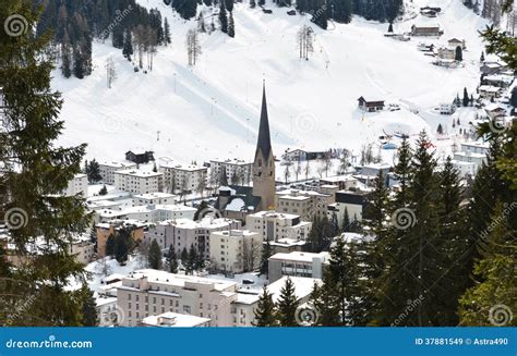 Davos, Famous Swiss Skiing Resort Stock Image - Image of architecture ...