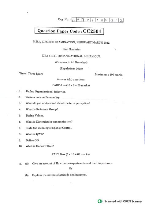 DBA5104 - organizational behaviour - MANAGEMENT CONCEPTS - Studocu