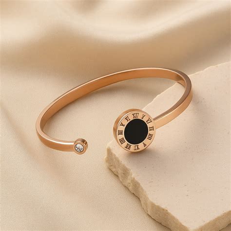 Rose Gold Roman Dial Open Bangle Bracelet