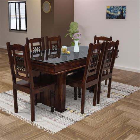 wopno Furniture Pure Sheesham Wooden 6 Seater Dining Set|Dining Table ...