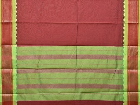 Maroon and Light Green Bamboo Cotton Plain Saree with Zari Border Desi ...