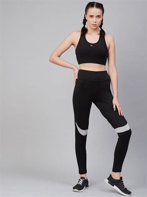 Alcis Women Black Solid Training Tights ECWLGSTK0201-XS