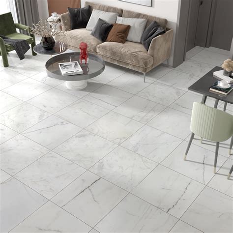 Carrara Marble Floor AquaLuxe Tile Stickdown LVT Floorinng White