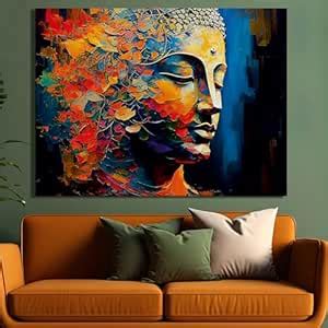 Paper Plane Design Buddha Wall Art Canvas Framed Paintings Gautam Head ...