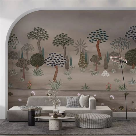 Subtle Eastern Garden Wall Mural - Tranquil Treescape