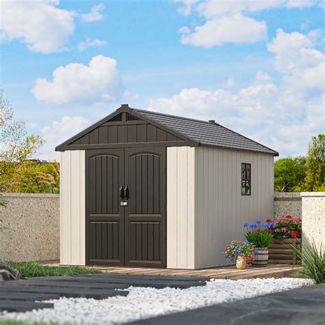 Patiowell 8 ft. W x 10 ft. D Plastic Storage Shed with Floor, Resin ...