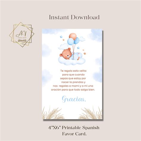 Spanish Baby Shower Favor Card , Spanish Candle Favors Favor Card for ...