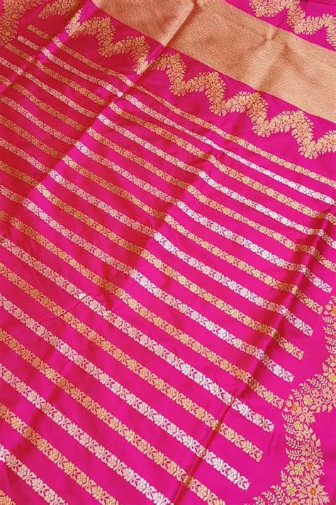 Shop the Pink Banarasi Pure Katan Silk Saree - Handloom Stripe Design