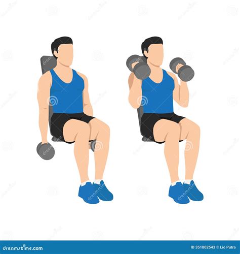 Man Doing Seated Both Arms Dumbbell Bicep Hammer Curls Exercise Stock ...