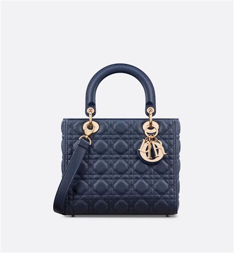 Medium Lady Dior Bag Black Grained Cannage Calfskin | DIOR