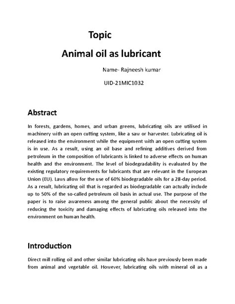 computative coading - Topic Animal oil as lubricant Name- Rajneesh ...