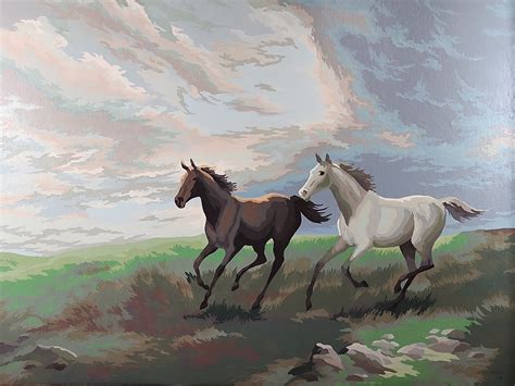 Vintage Large Wild Horse Paintings