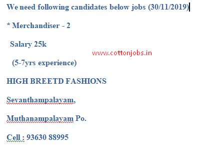 WANTED FOR HIGH BREETD FASHIONS 30.11.2019POST DATE