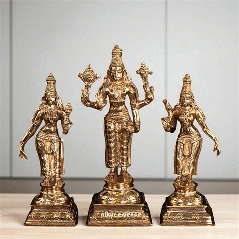 Vishnu with Sri Devi and Bhu Devi standing Panchaloha idol - 9.75 ...